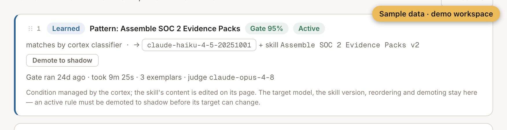 A learned rule that shows its judge